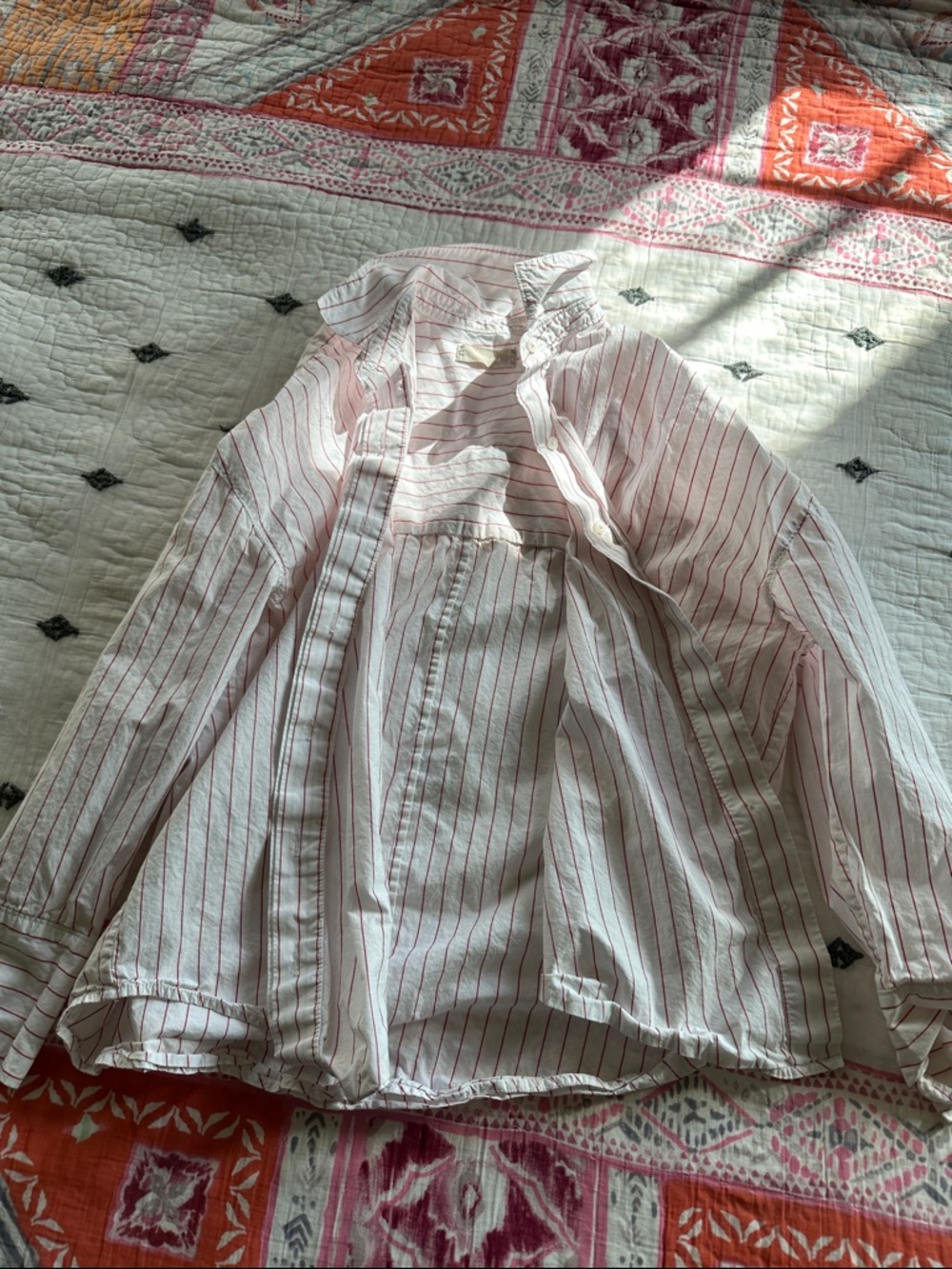 Everlane White Button-Down Shirt with Pink Stripes